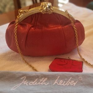 LIKE-NEW JUDITH LEIBER Red Karang Snakeskin Convertible Clutch